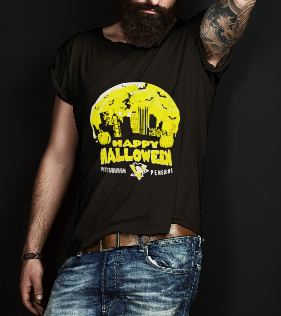Pittsburgh Penguins Happy Halloween Skyline Pumpkins T-Shirt