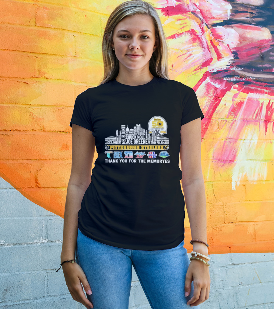 Pittsburgh Steelers Skyline 50th Anniversary Super Bowl Logos Thank You For The Memories T-Shirt