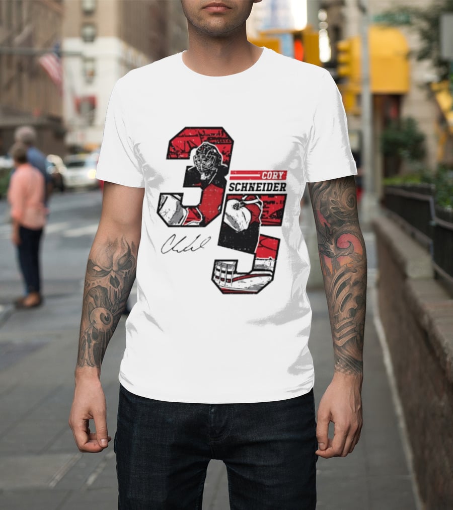 Cory Schneider New Jersey Devils 35 Signature Offset T-Shirt