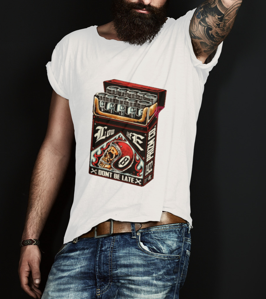 Low Life Prizm Co Don't Be Late Skull Helmet Pistons Pack T-Shirt