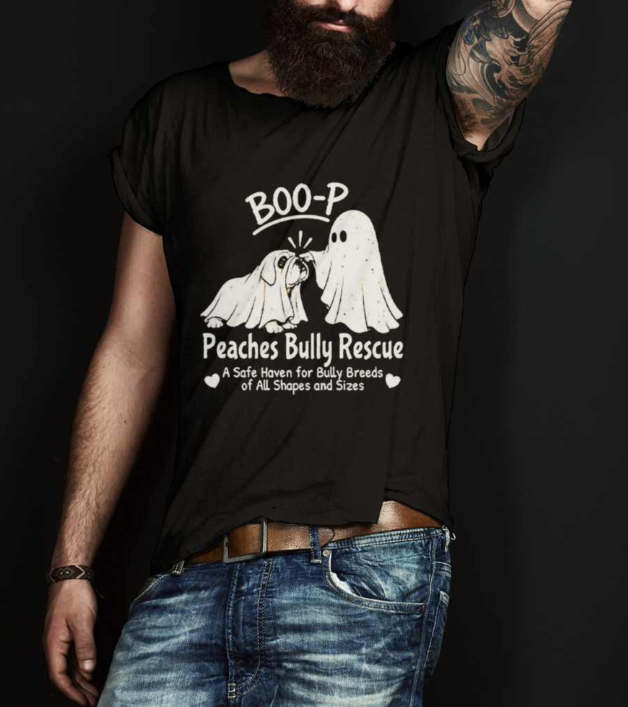Boo P Peaches Bully Rescue Safe Haven For Bully Breeds Halloween Ghost Dog T-Shirt