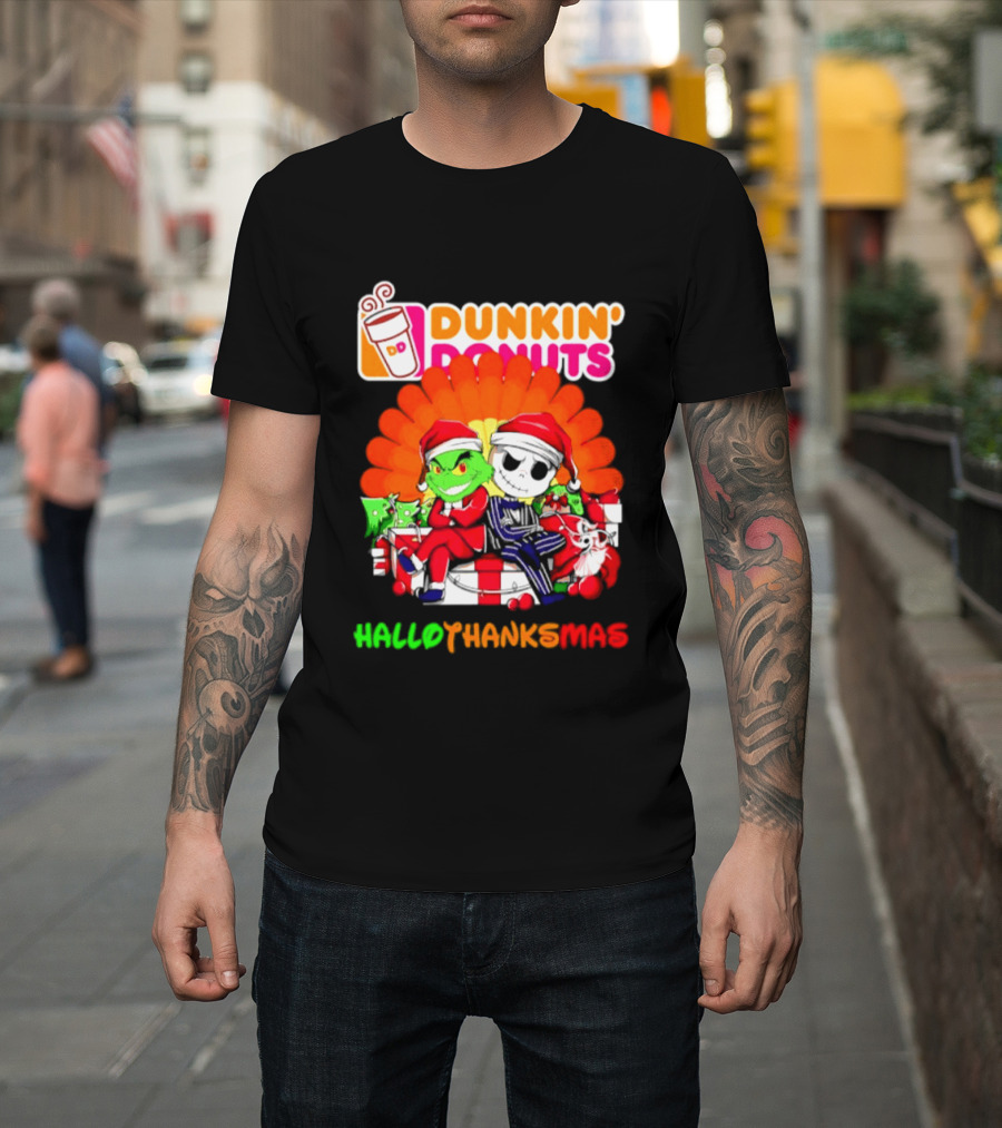 Dunkin' Donuts Grinch Jack Skellington Hallothanksmas 2026 T-Shirt