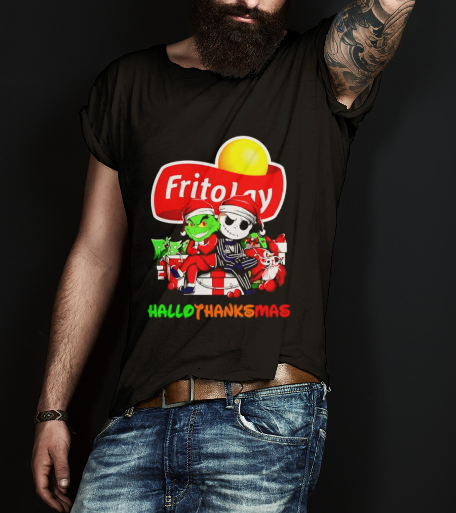 Frito Lay Grinch Jack Skellington Hallothanksmas 2026 Christmas Santa Hats T-Shirt