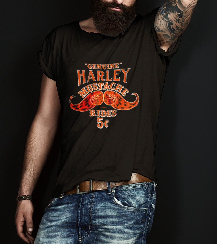 Genuine Harley Mustache Rides 5 Cents Vintage Biker T-Shirt