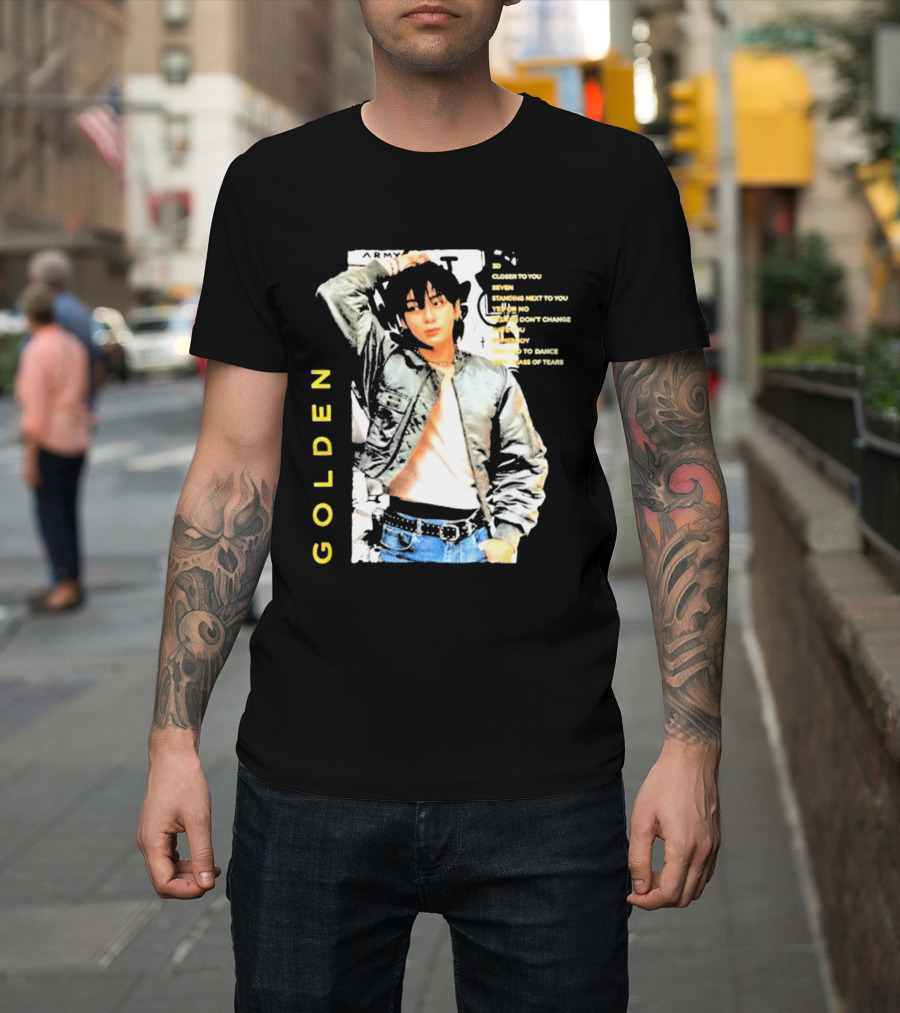 Seok Jin Wearing Jungkook Golden Visual With Song Titles T-Shirt