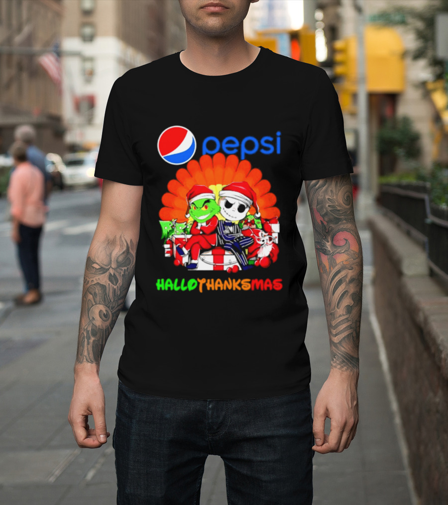 Pepsi Grinch Jack Skellington Hallothanksmas 2026 Holiday Mashup T-Shirt