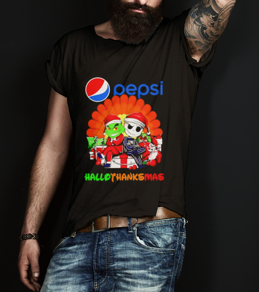 Pepsi Grinch Jack Skellington Hallothanksmas 2026 Holiday Mashup T-Shirt