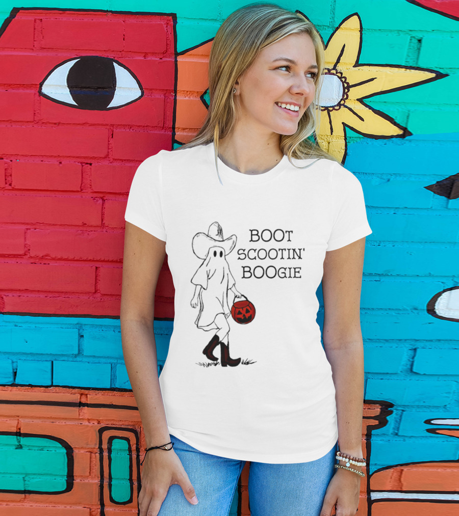Boot Scootin' Boogie Ghost Cowgirl Halloween Trick Or Treat T-Shirt