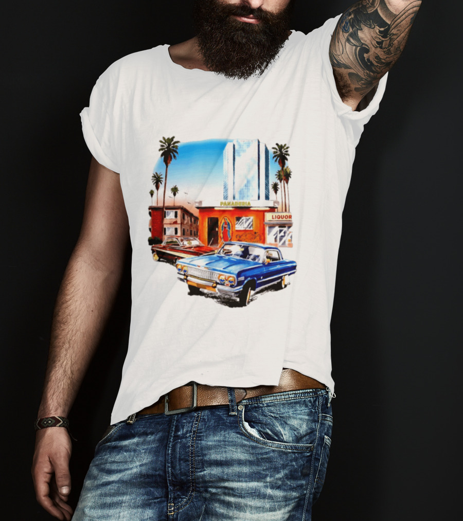 Panaderia Liquor Lowrider Scene With Vintage Cars And Palms T-Shirt