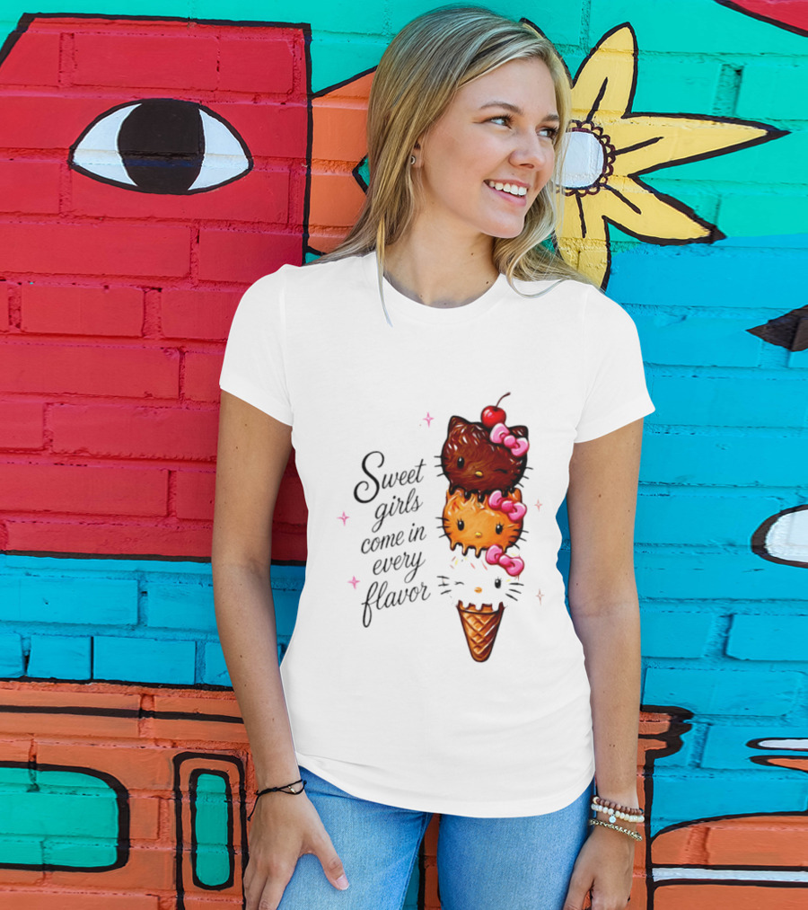 Sweet Girls Come In Every Flavor Hello Kitty Ice Cream Cone T-Shirt