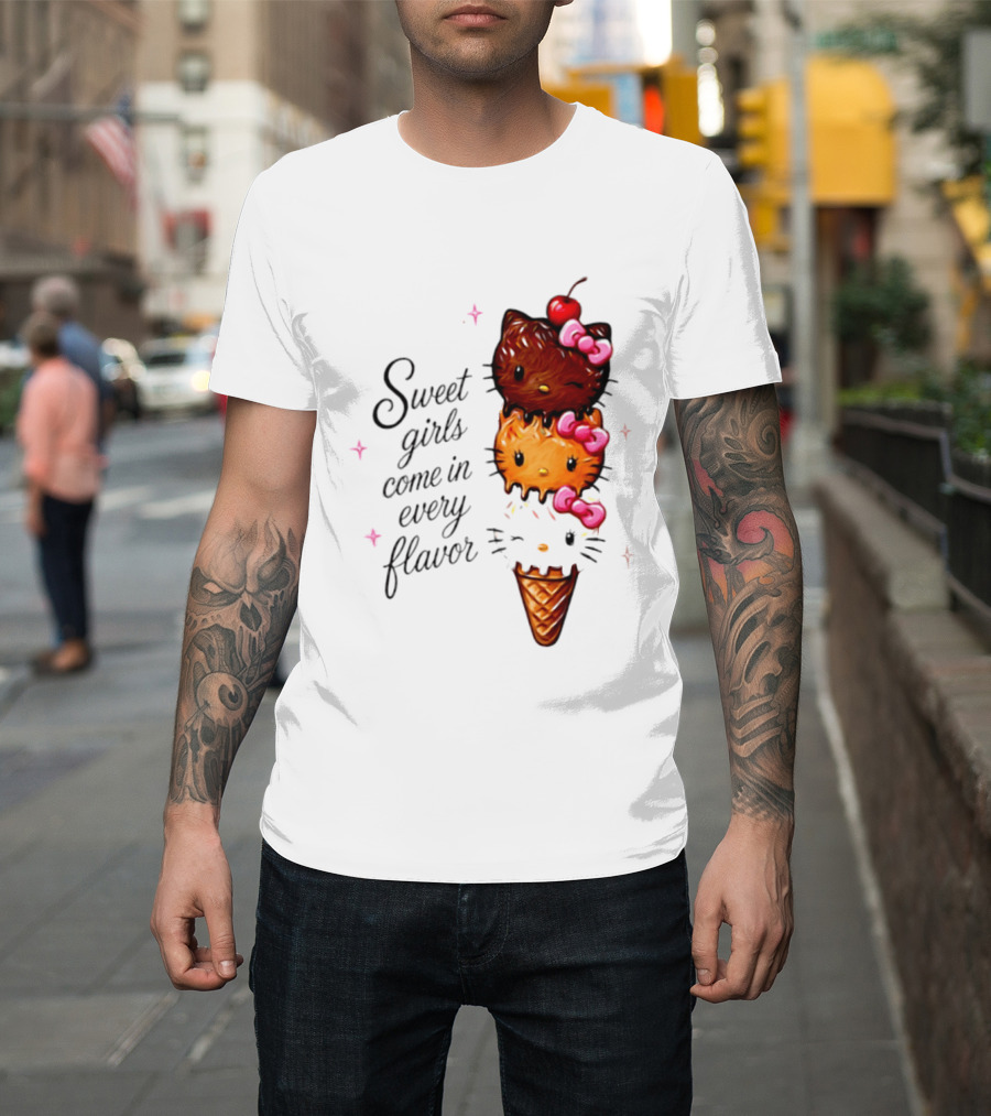 Sweet Girls Come In Every Flavor Hello Kitty Ice Cream Cone T-Shirt