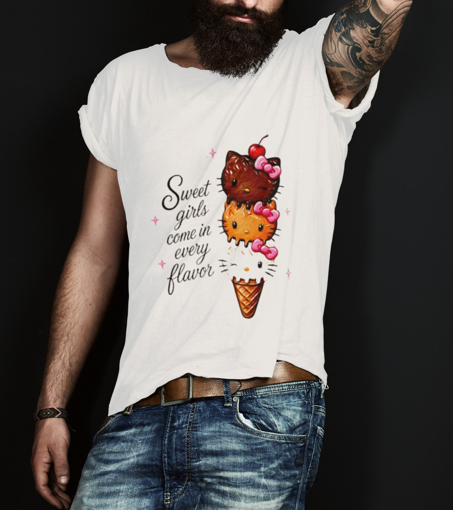 Sweet Girls Come In Every Flavor Hello Kitty Ice Cream Cone T-Shirt