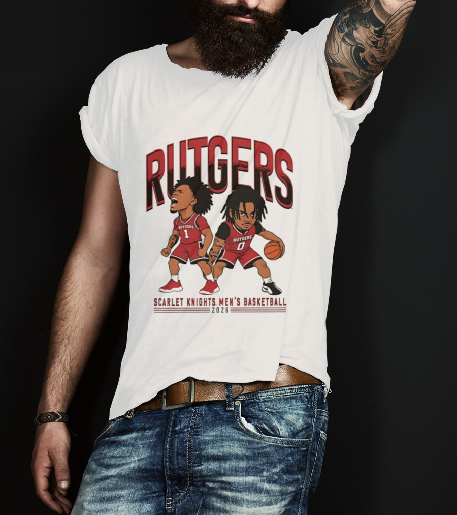 Rutgers Scarlet Knights Men's Basketball 2023 Tariq Francis Jamichael Davis Caricature T-Shirt
