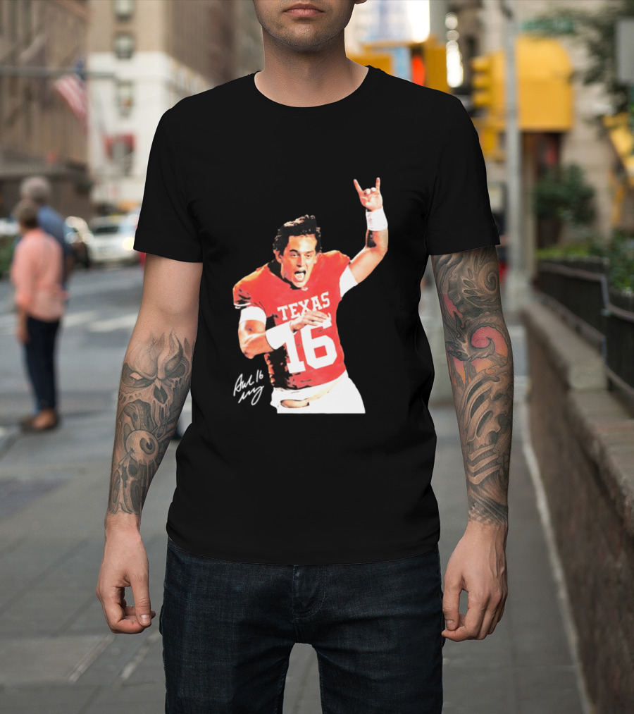 Arch Manning Texas Longhorns 16 Rock Hand Gesture T-Shirt