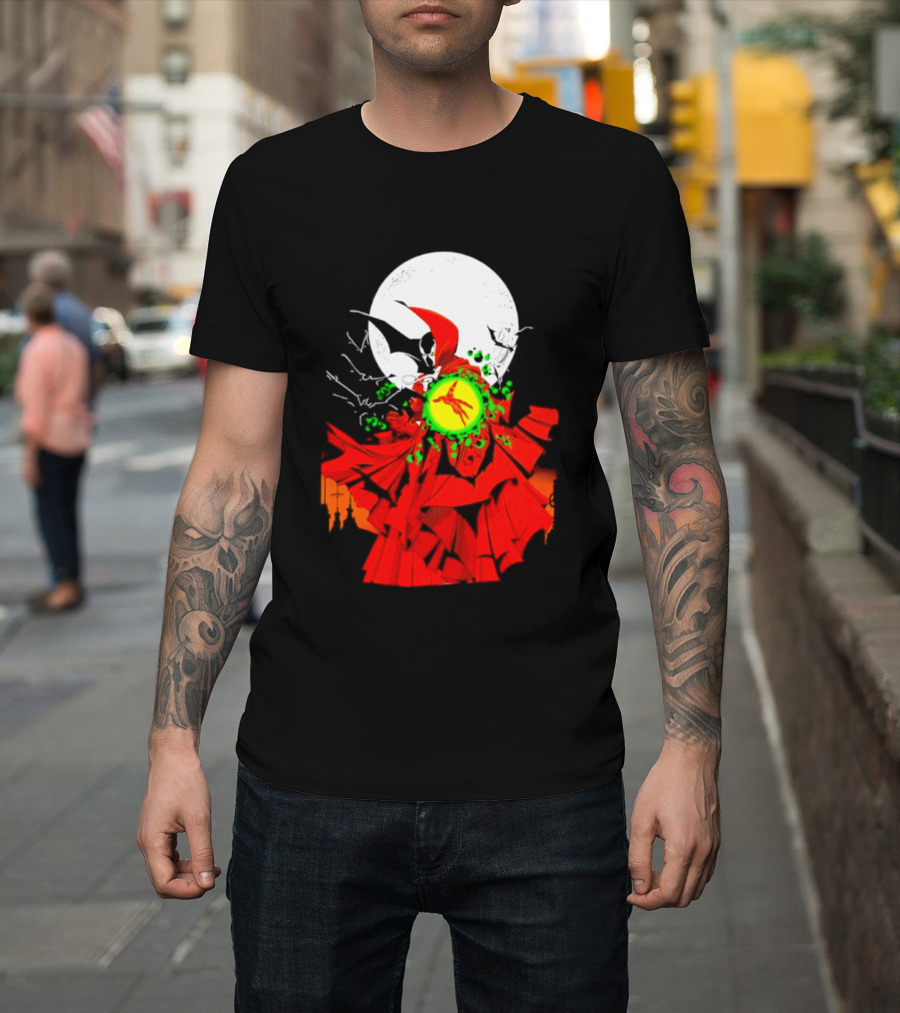Graveyard Shift Whitegold Industries Spawn Halloween 2026 Full Red Moon T-Shirt