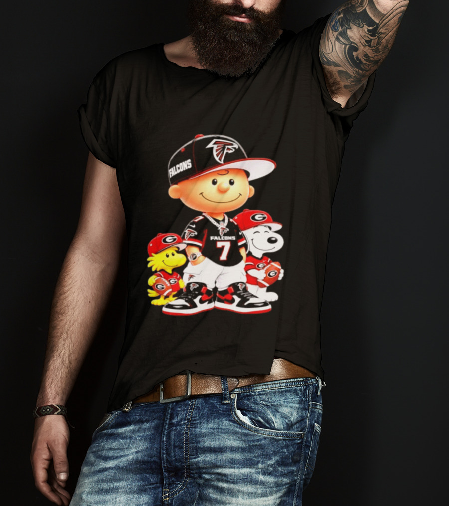 Charlie Brown Snoopy Woodstock Atlanta Falcons Georgia Bulldogs Football Fan Gear T-Shirt
