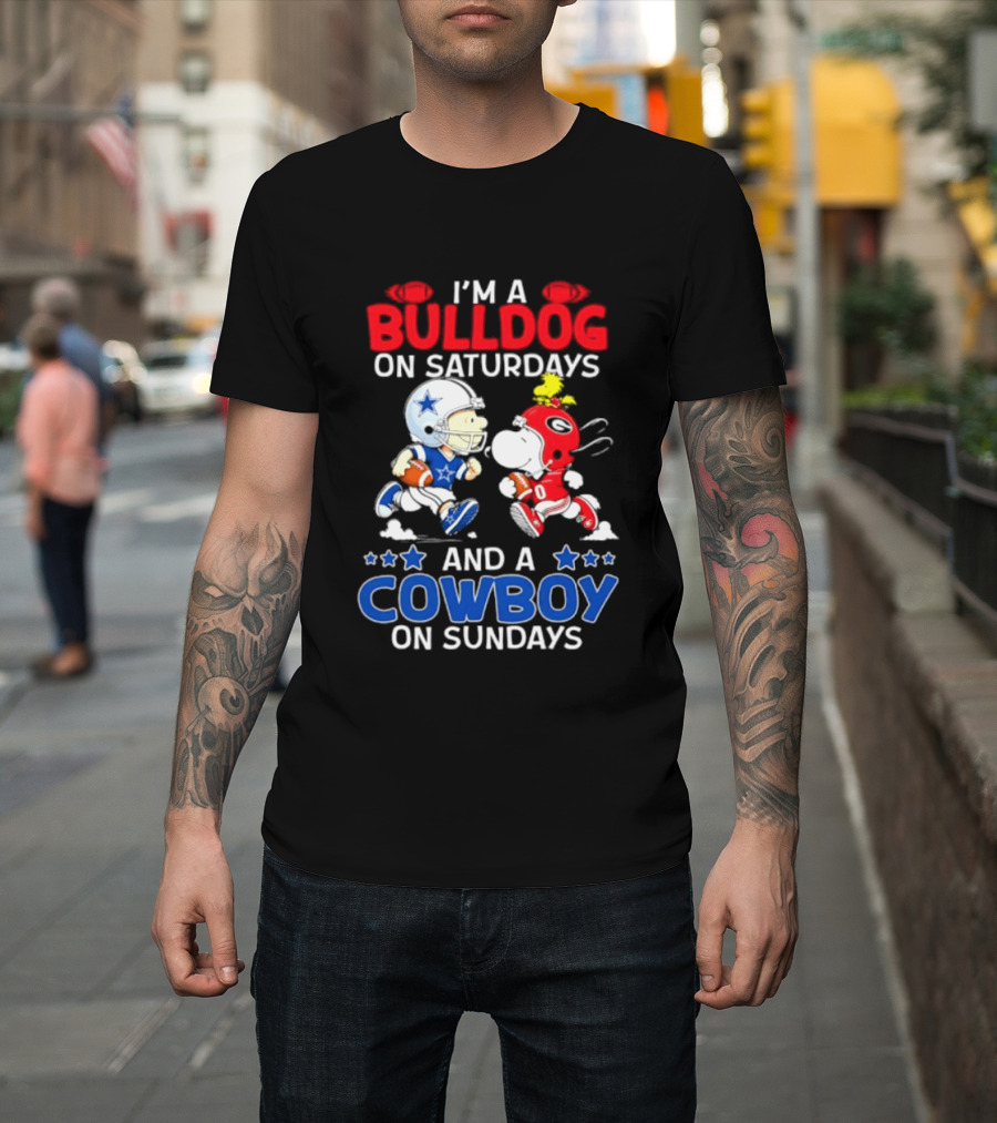 I'm A Bulldog On Saturdays And A Cowboy On Sundays Football Peanuts Sports T-Shirt