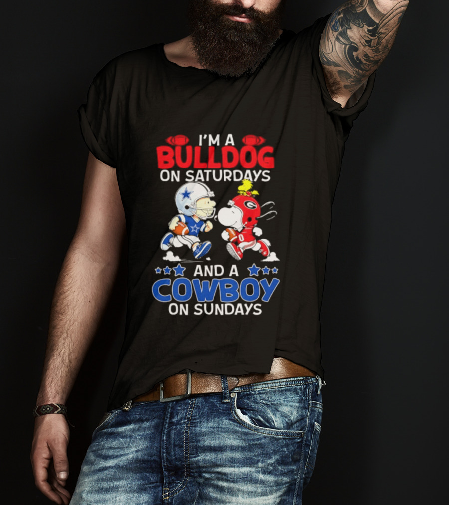 I'm A Bulldog On Saturdays And A Cowboy On Sundays Football Peanuts Sports T-Shirt