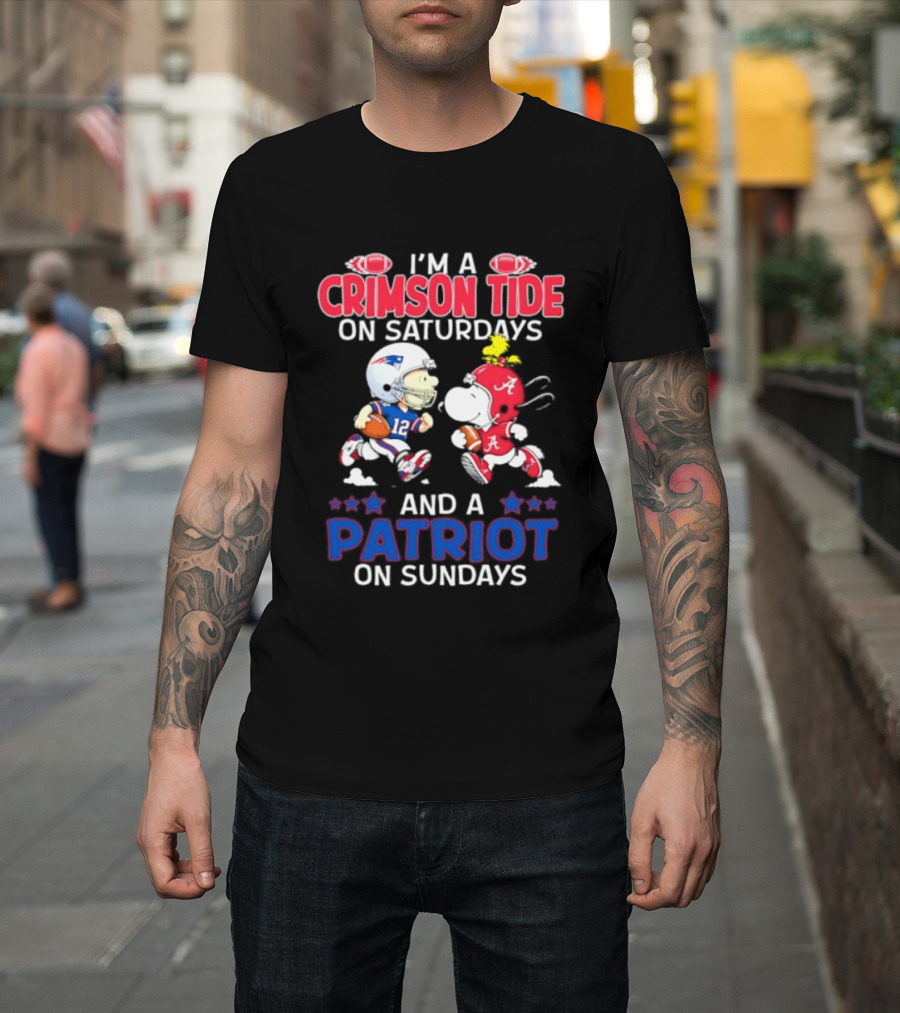 I'm A Crimson Tide On Saturdays And A Patriot On Sundays Football Peanuts T-Shirt