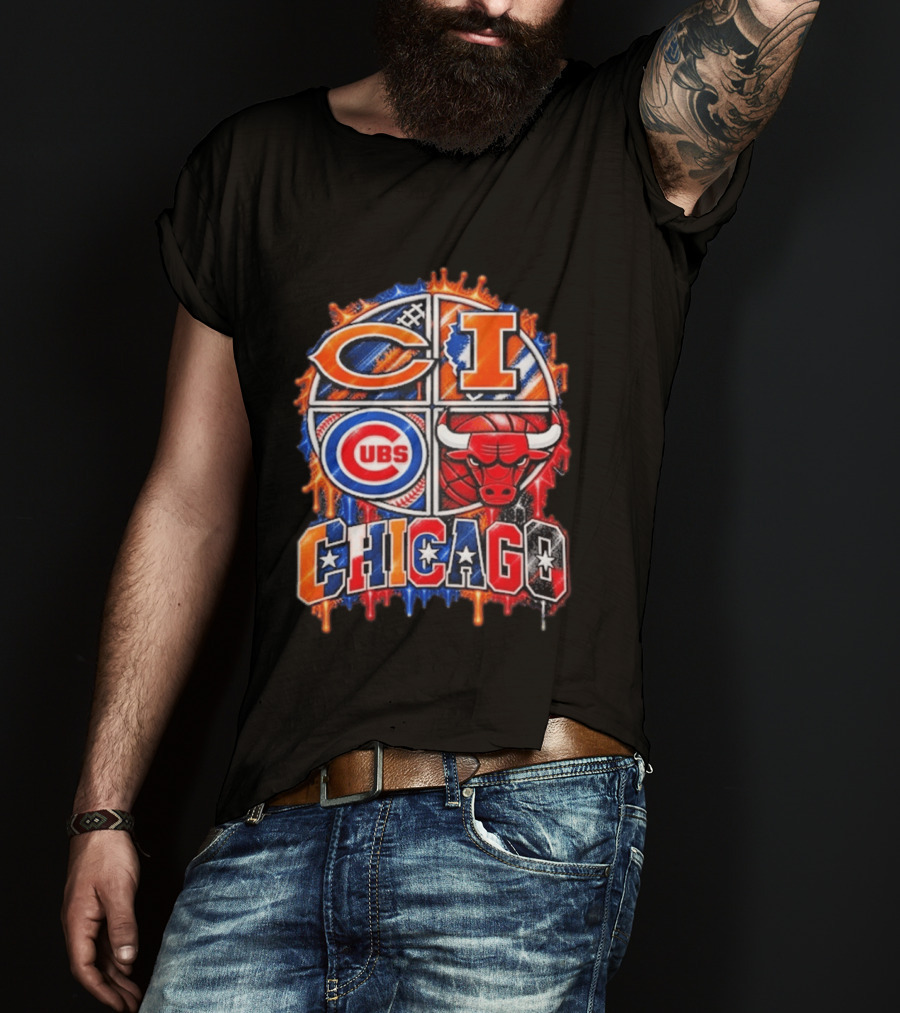 Chicago Sports Bears Fighting Illini Cubs Bulls City Pride T-Shirt