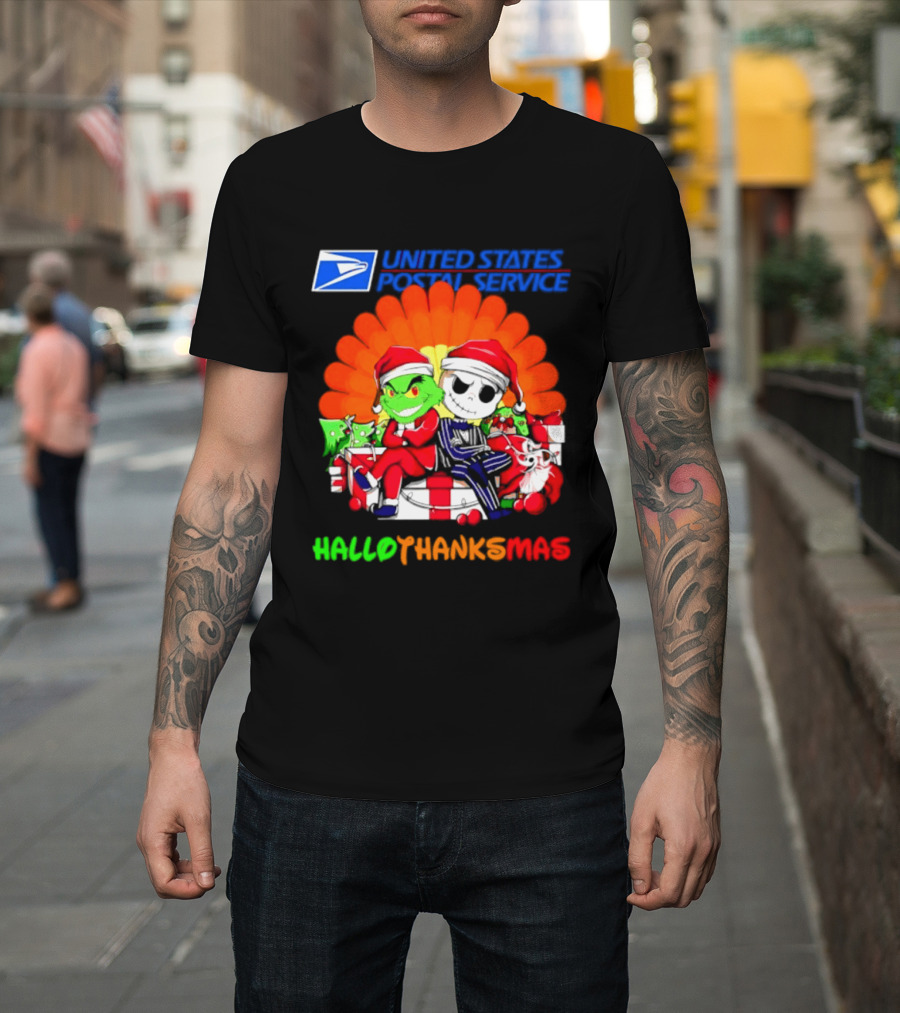 United States Postal Service Grinch Jack Skellington Hallothanksmas 2026 T-Shirt