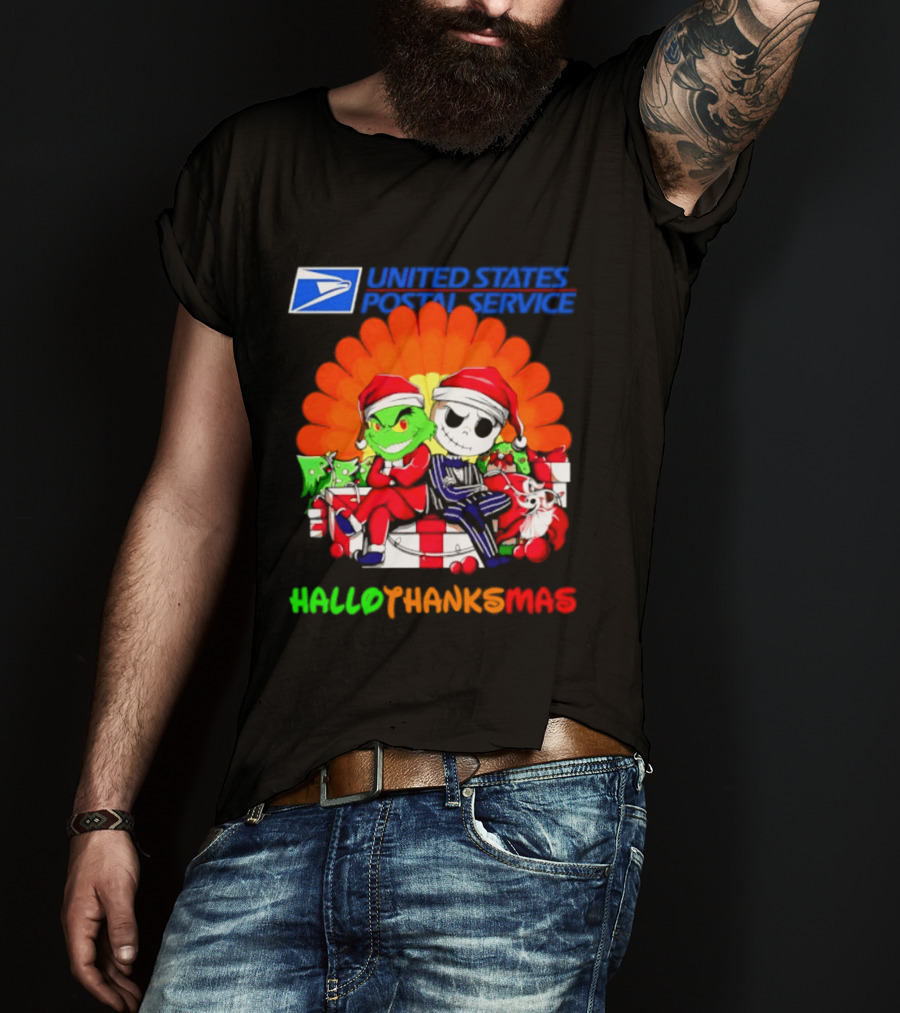 United States Postal Service Grinch Jack Skellington Hallothanksmas 2026 T-Shirt