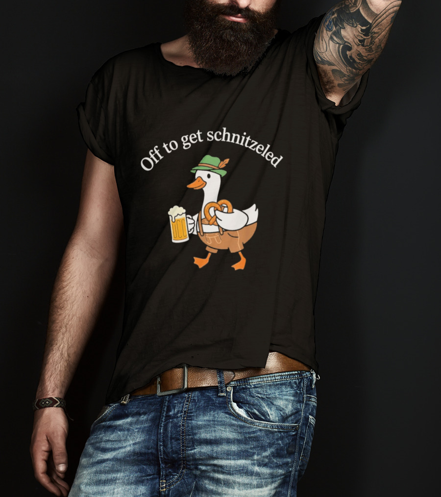 Off To Get Schnitzeled Duck In Lederhosen With Beer And Pretzel T-Shirt