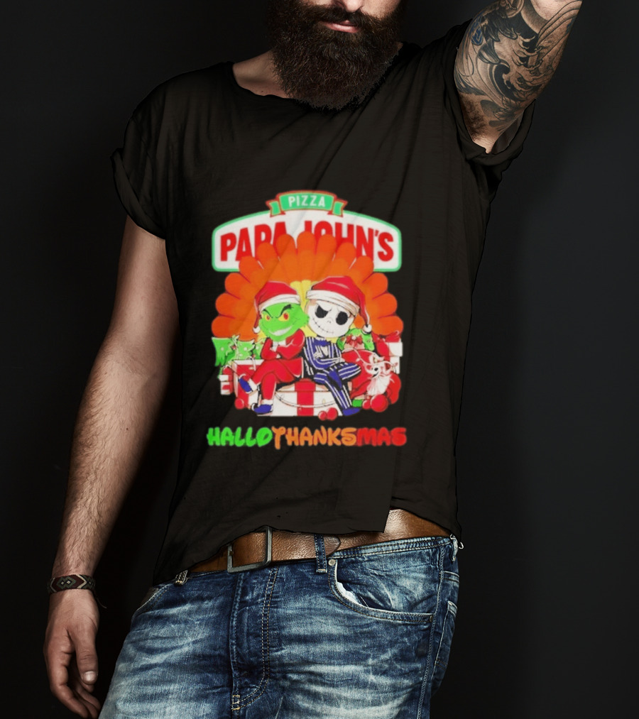 Papa John's Pizza Grinch Jack Skellington Hallothanksmas 2026 T-Shirt