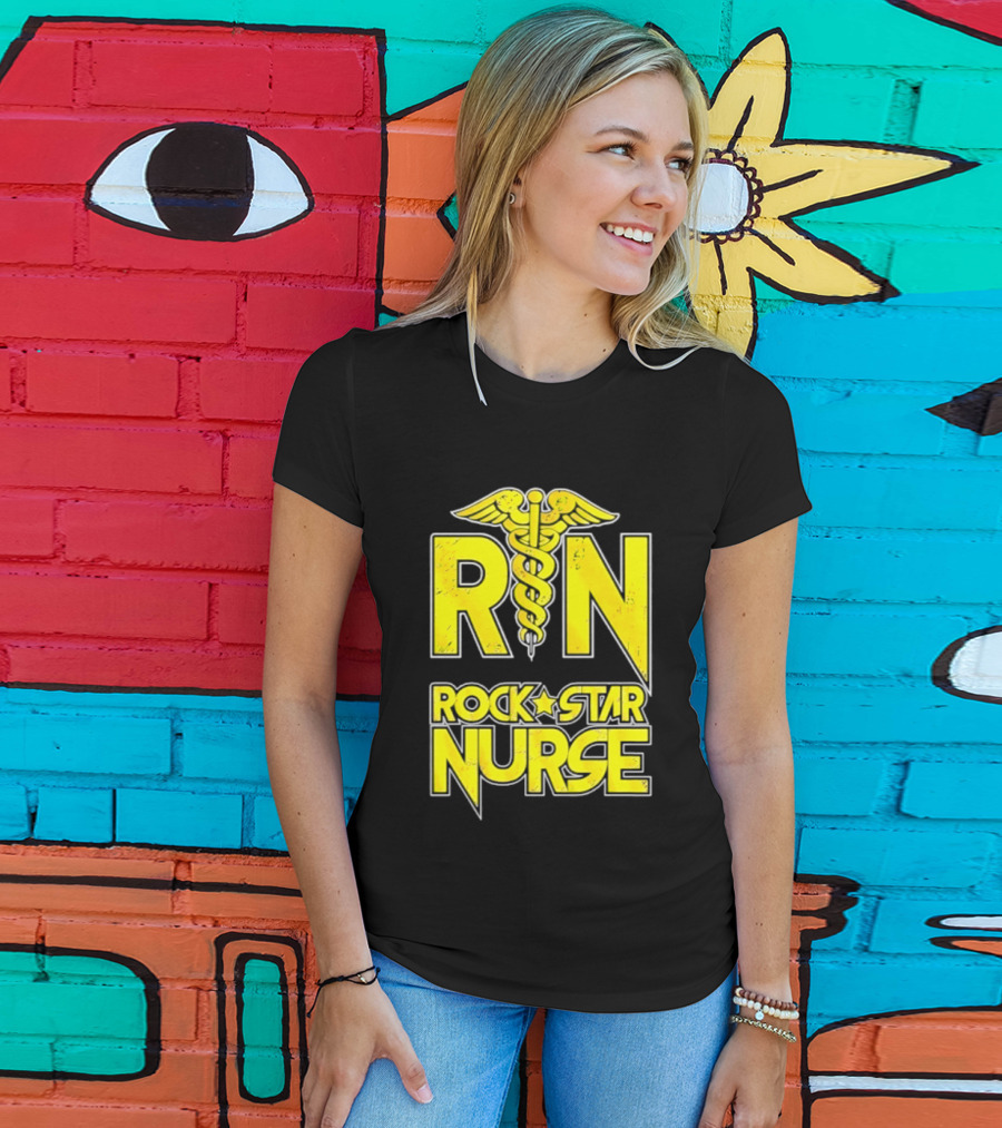 RN Rock Star Nurse Medical Professional Caduceus T-Shirt