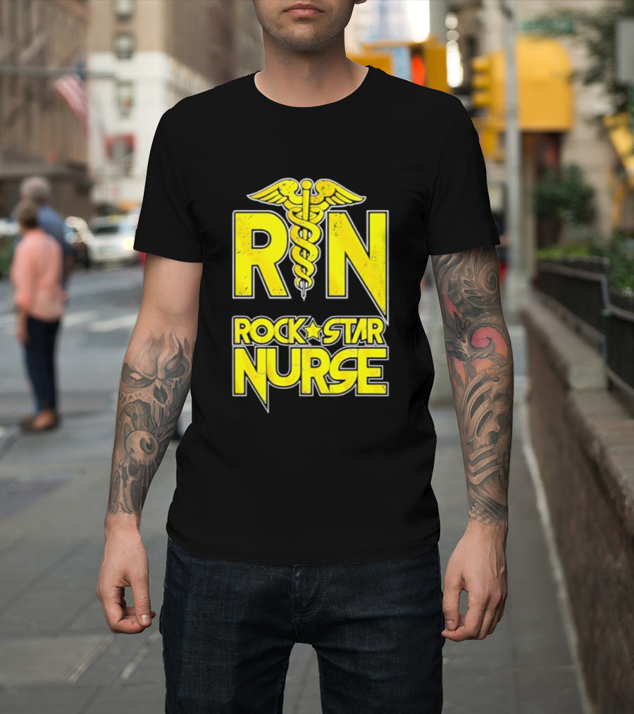 RN Rock Star Nurse Medical Professional Caduceus T-Shirt