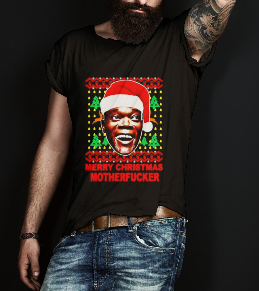 Samuel L Jackson Santa Hat Christmas Humor T-Shirt