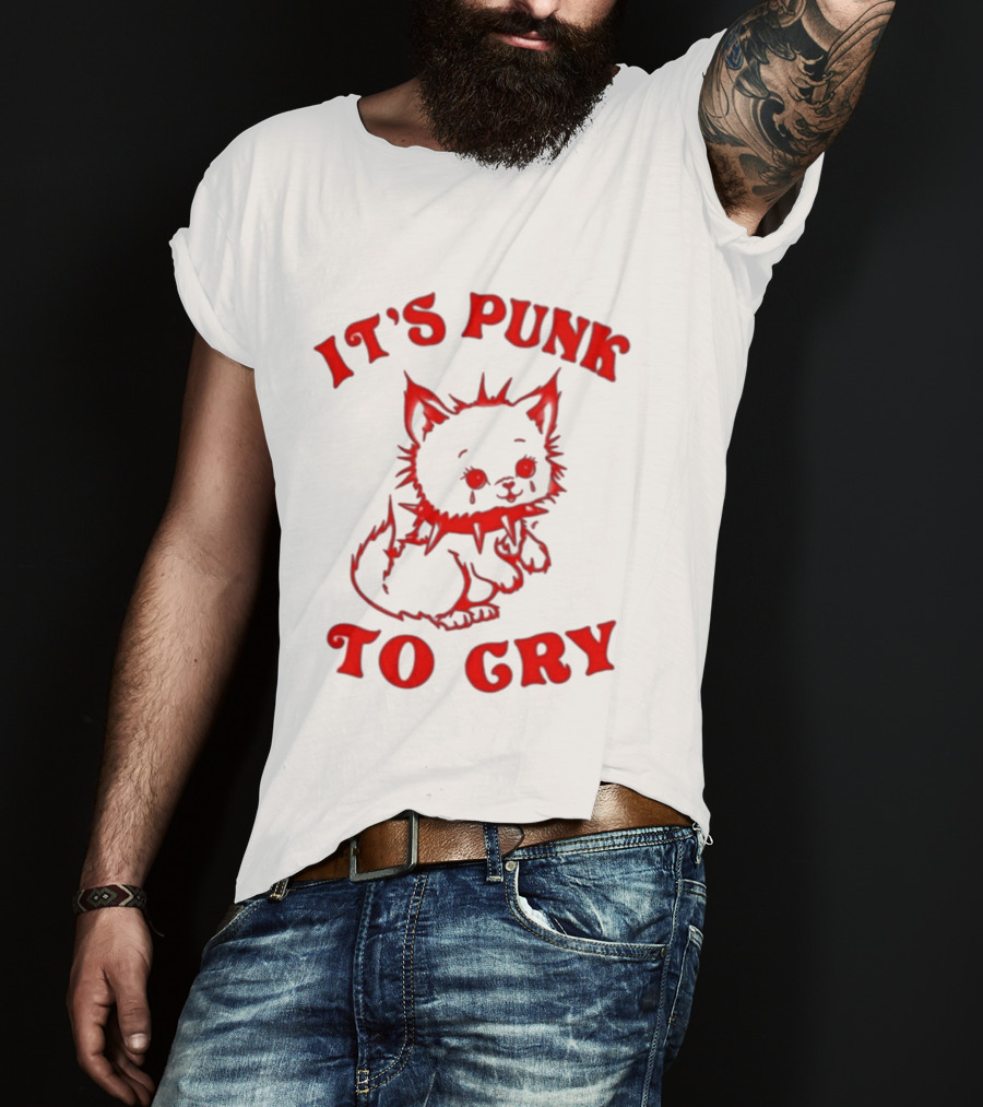 It's Punk To Cry Cat Spiked Collar T-Shirt