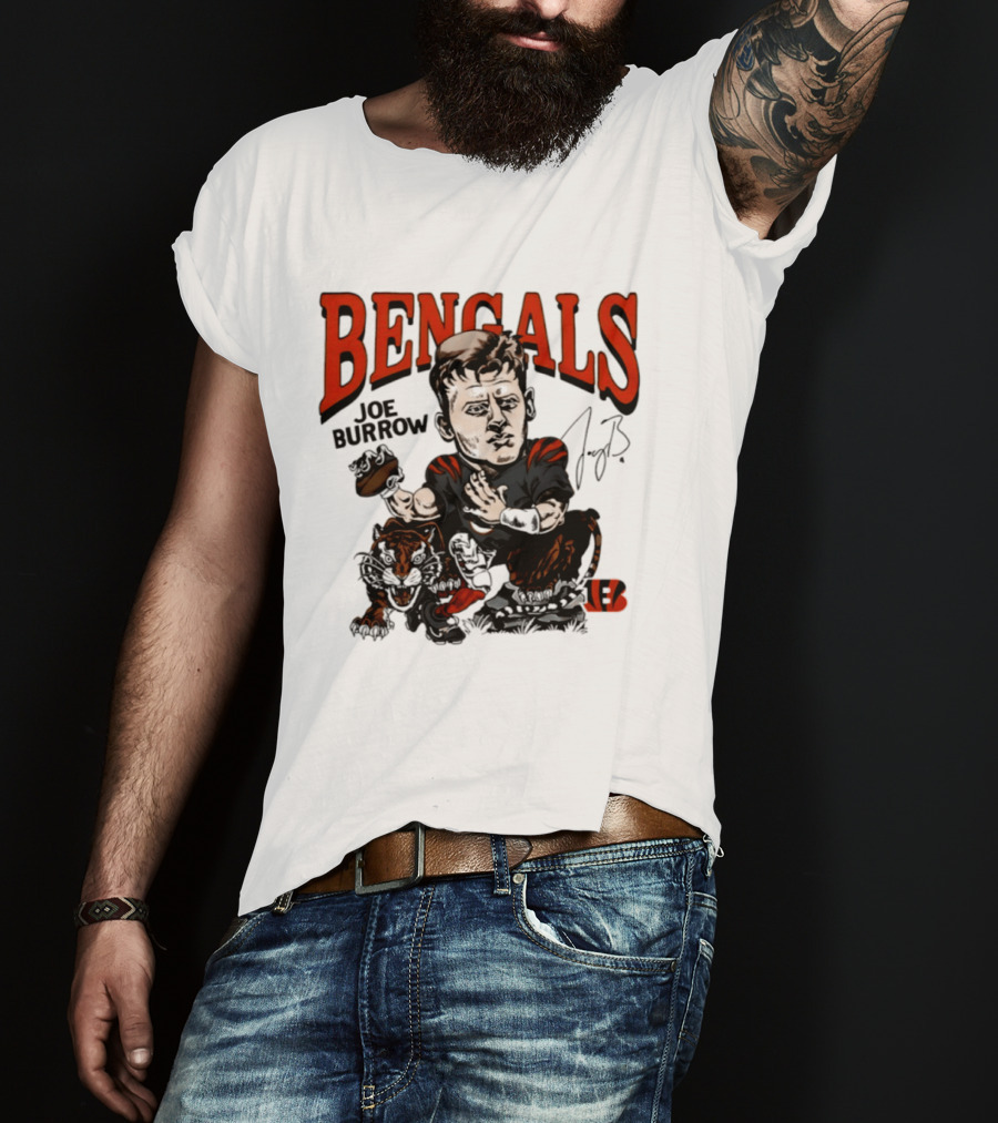Cincinnati Bengals Joe Burrow Caricature NFL Player T-Shirt