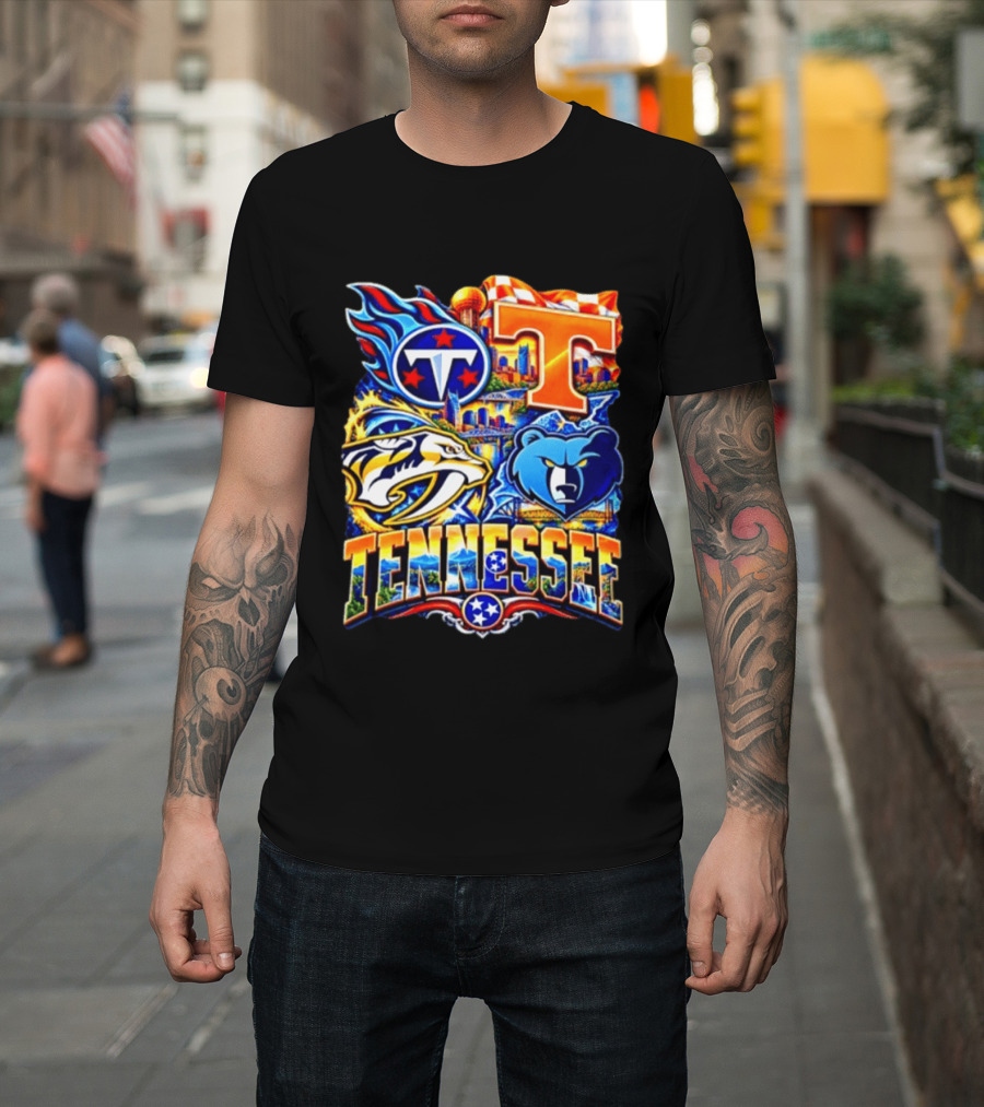 Tennessee Titans Nashville Predators Memphis Grizzlies Volunteers Sports Emblems T-Shirt