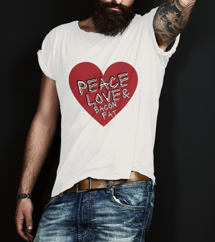 Peace Love And Bacon Fat Heart Shape Red T-Shirt