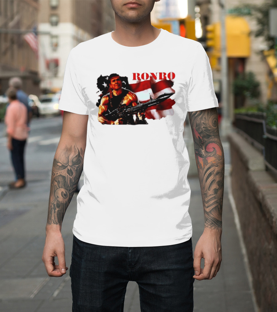 Ronbo Ronald Reagan Rambo With American Flag 80s President T-Shirt