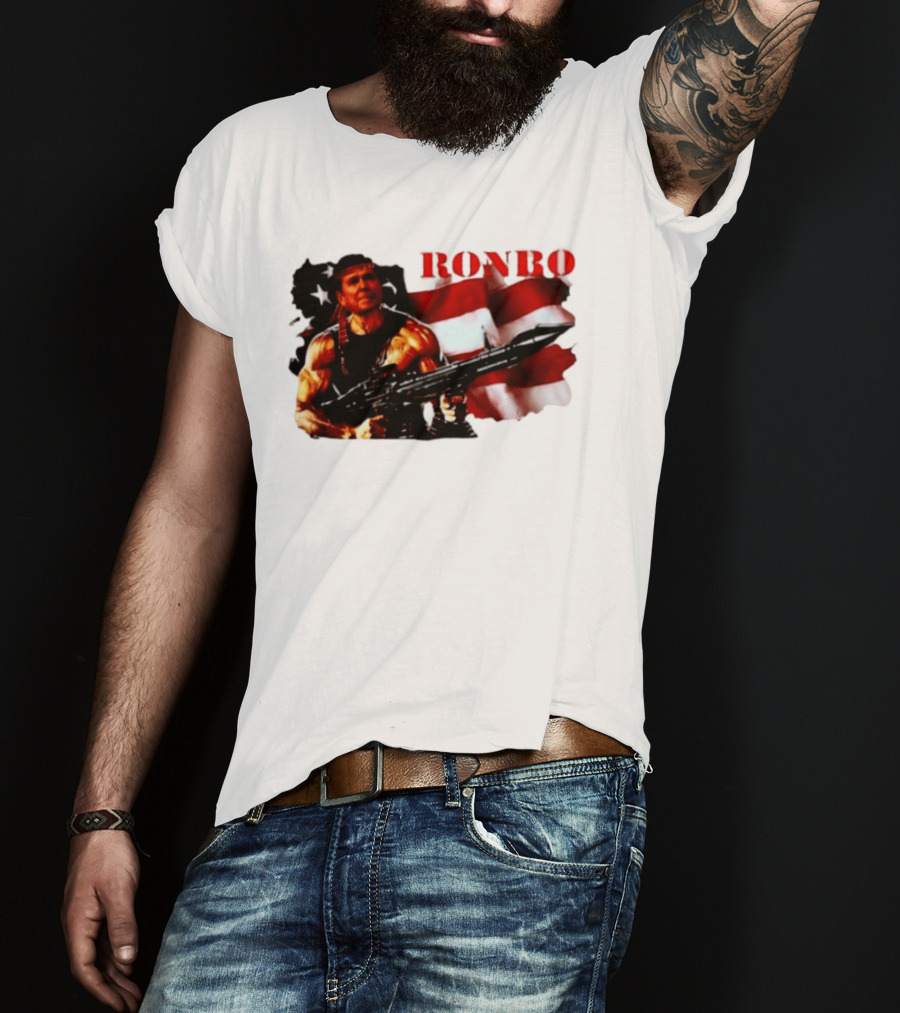 Ronbo Ronald Reagan Rambo With American Flag 80s President T-Shirt