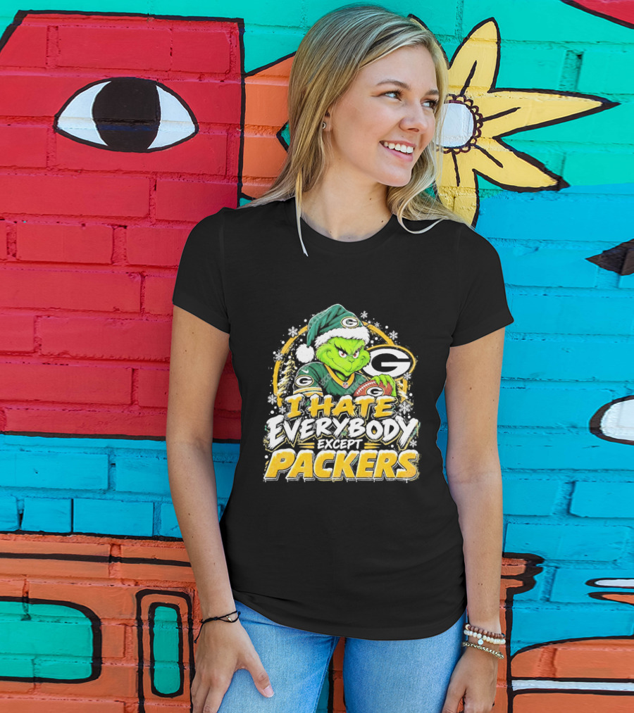 Green Bay Packers Grinch I Hate Everybody Except Packers Fans Christmas Holiday T-Shirt