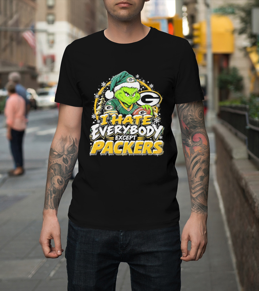 Green Bay Packers Grinch I Hate Everybody Except Packers Fans Christmas Holiday T-Shirt