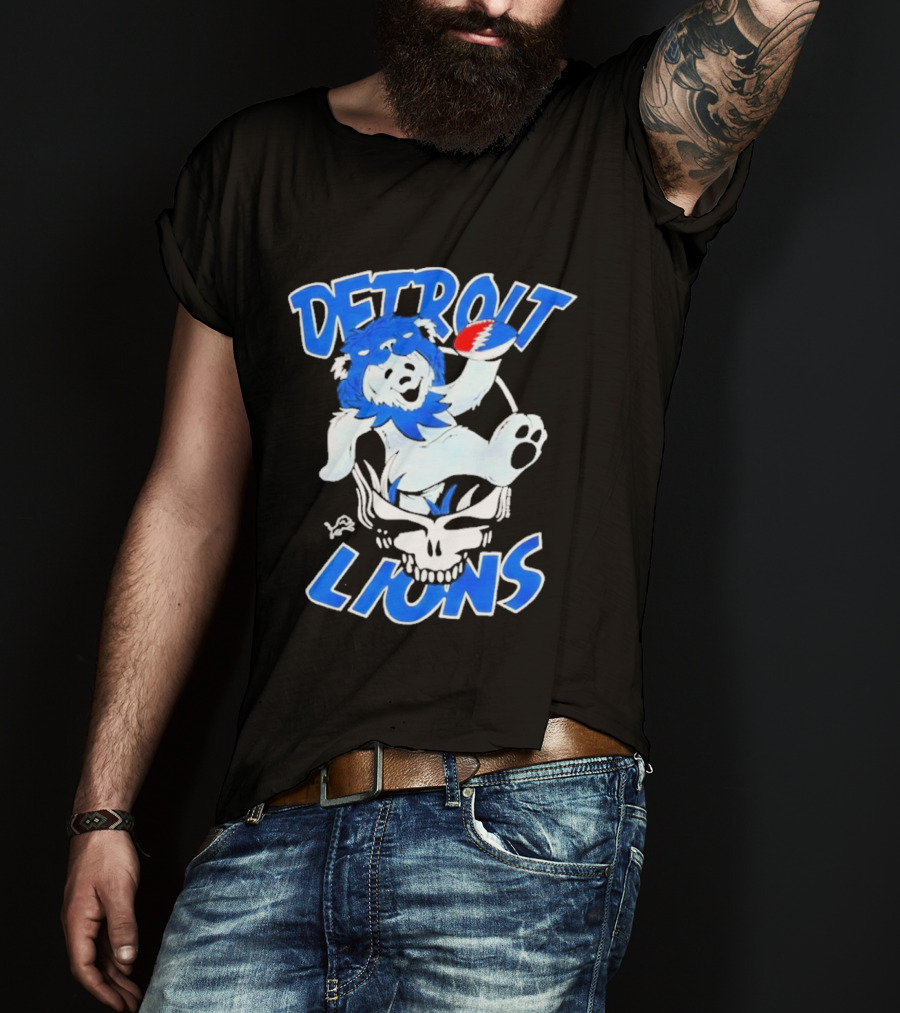 Detroit Lions Grateful Dead Bear With Skull T-Shirt