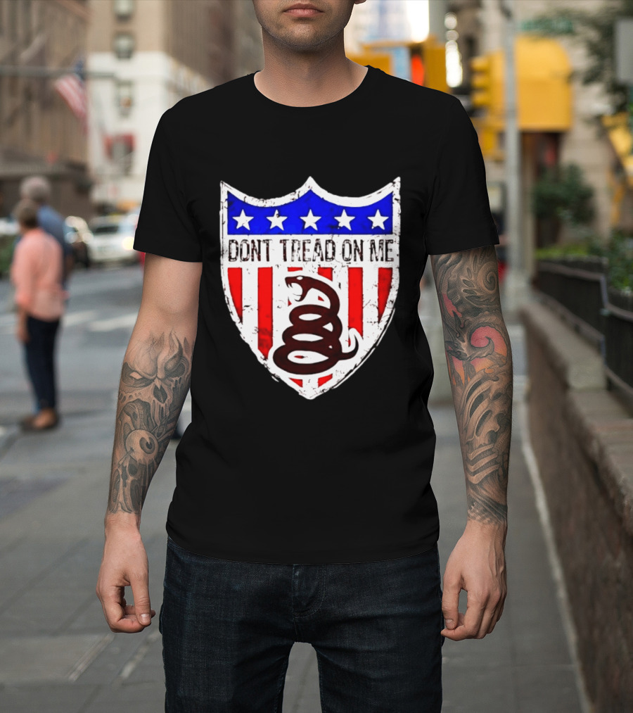 Dont Tread On Me American Flag Shield Gadsden Snake T-Shirt