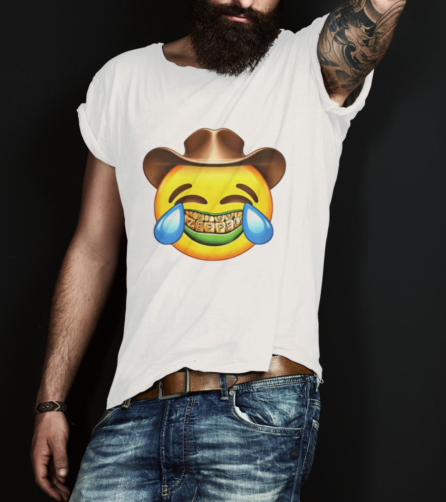 Emoji Green Guy Cowboy Tears Of Joy Zeppel Teeth Grills T-Shirt