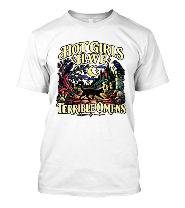 Hot Girls Have Terrible Omens Gothic Cat Halloween Scene T-Shirt