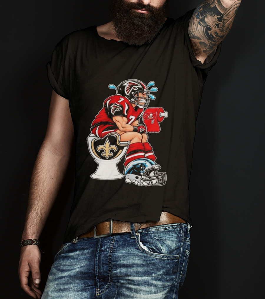 Atlanta Falcons Player On Saints Toilet With Buccaneers Toilet Paper And Panthers Helmet T-Shirt