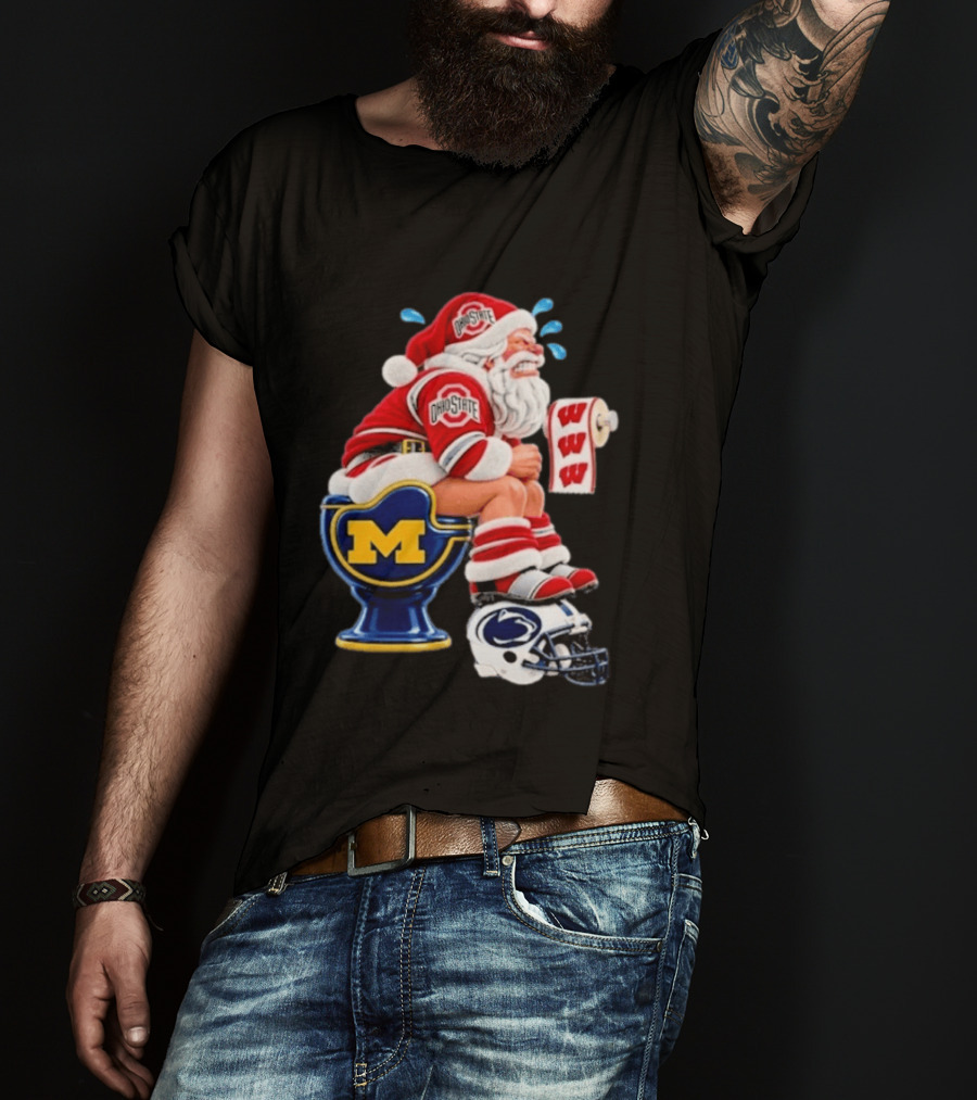 Big Ten College Football Santa Ohio State Michigan Penn State Wisconsin Christmas T-Shirt