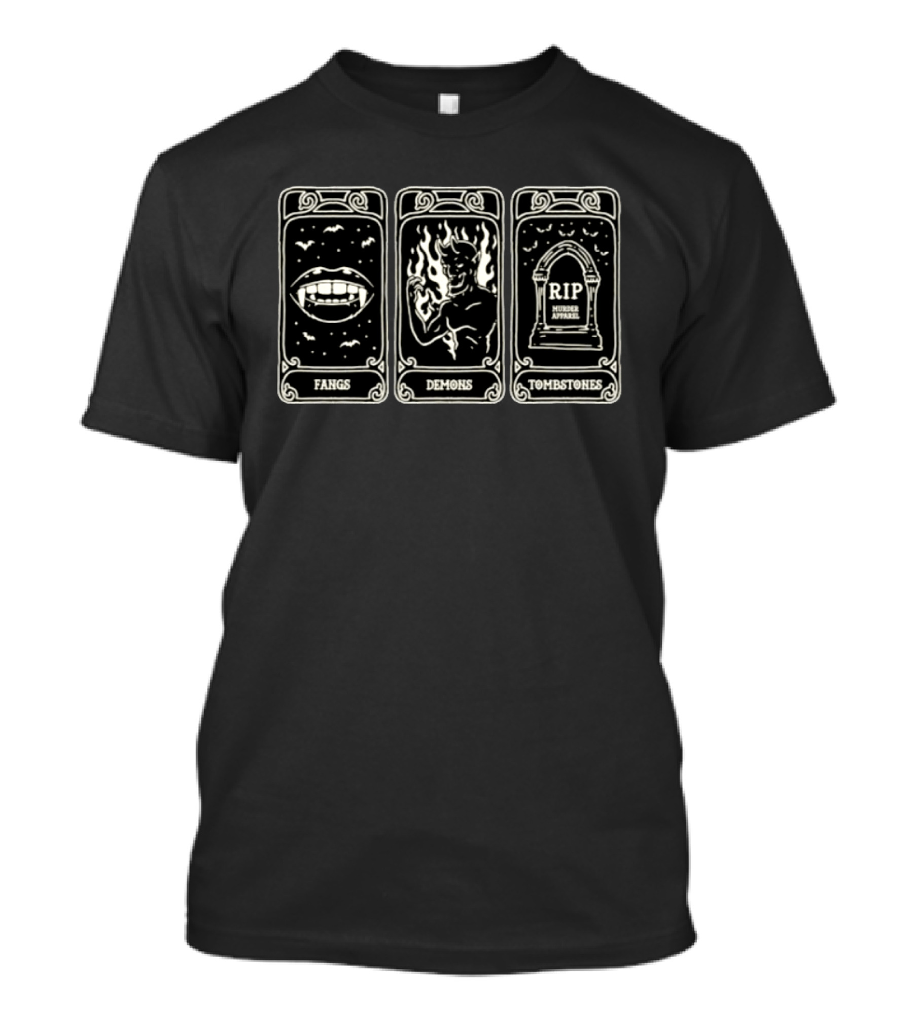 Fangs Demons Rip Tombstones Murder Card T-Shirt