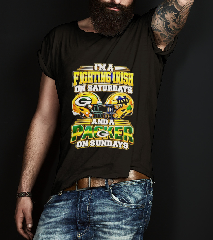 I'm A Fighting Irish On Saturdays And A Packer On Sundays Football Helmet T-Shirt