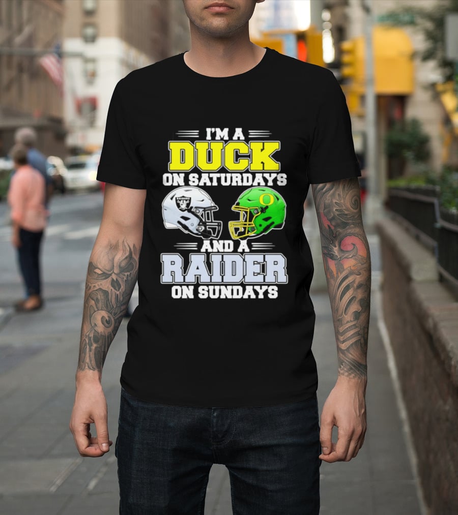 I'm A Duck On Saturdays And A Raider On Sundays Football Helmet T-Shirt