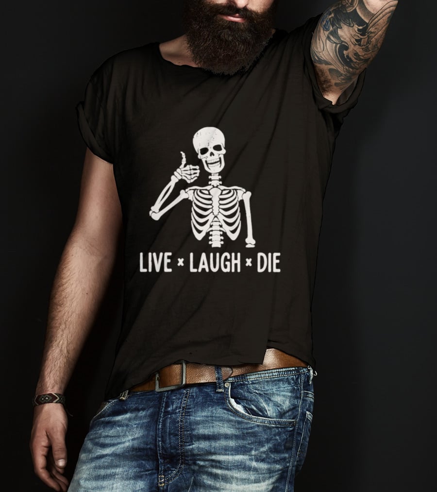 Live Laugh Die Skeleton Halloween 2026 Thumbs Up Spooky Humor T-Shirt