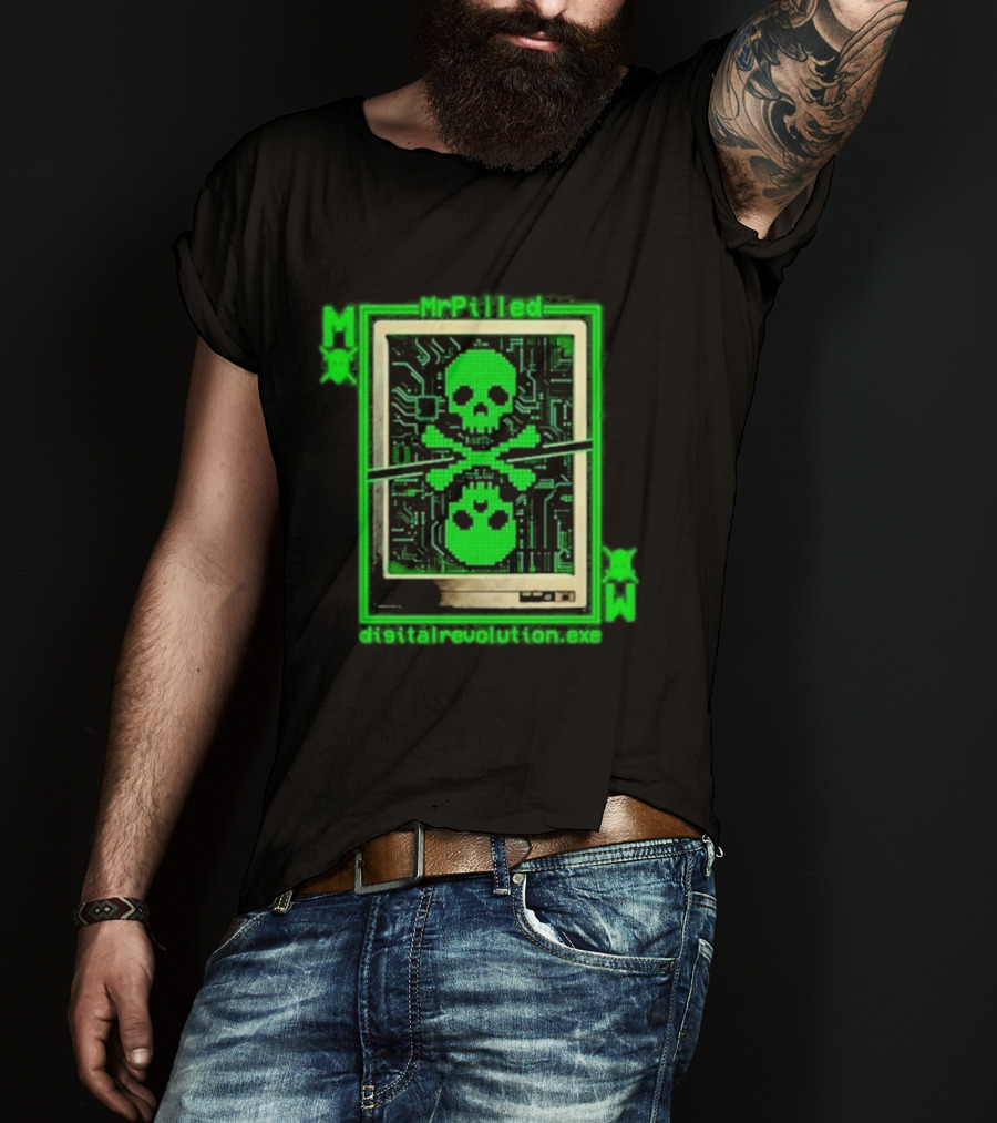 MrPilled DigitalRevolution.exe Hacker Cyber Circuitry Skull T-Shirt